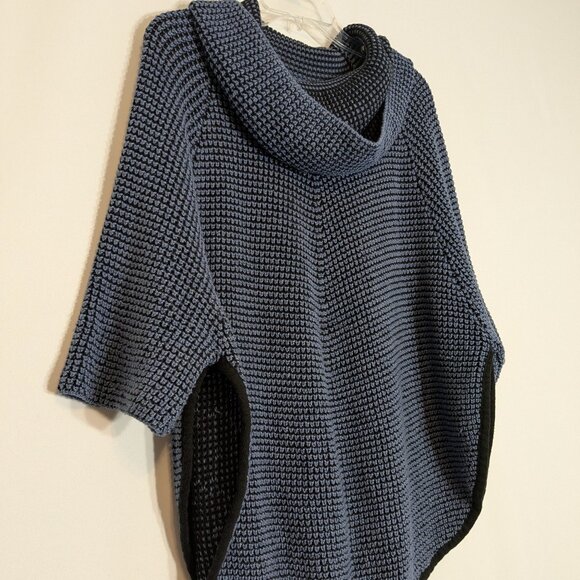 ANGEL APPAREL Black/Blue Cowl Neck Tweed Poncho Pullover Sweater; Size XS - Picture 2 of 6